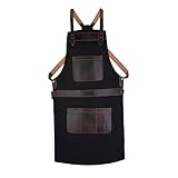 Top Grain Leather Black Canvas Crossbody Apron Butcher Apron - Cookapron - BBQ Apron -...