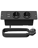 Tischplatte Versenkte Steckdose mit 2 USB, Einbau Steckdosenleiste 2-Fach mit 2m Kabel,...