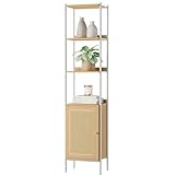 VASAGLE Bücherregal 6 Ebenen, Regal hoch, Standregal, Tür in Rattan-Optik, Boho-Stil,...