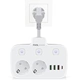 6 in 1 Steckerleiste mit USB und USB C Steckdose mit Schalter für Büro/Haus, Grauweiß