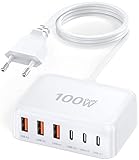 USB C Ladegerät, 100W 6-Port USB C Adapter Mehrfach Ladegerät mit USB-C und USB-A,...