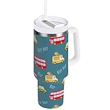Mnsruu Trinkbecher mit Strohhalm-Deckel, Kinderbus, Taxi, niedlicher Autobecher mit Griff,...