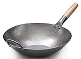 Craft Wok 731W316 Pow-Wok, flach, handgehämmerter Karbonstahl, mit Holz- und...