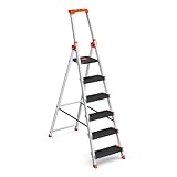 SONGMICS Leiter mit 6 Stufen, Aluleiter, 12 cm breite Stufen mit Riffelung,...