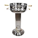 Holzkohlegrill Edelstahl mit Holzgriffen Säulengrill Höhe 83 cm Robuster Kohlegrill &...