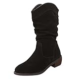FGUUTYM Wildleder Ankle Boots Damen Schlupfstiefel mit Blockabsatz Ankle Boots Retro...