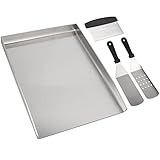 WELL GRILL 30x40CM Edelstahl Grillplatte mit Grill-Spachtel Schaber set, Universal BBQ...
