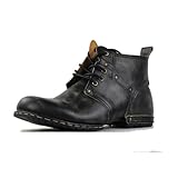 OSSTONE Retro Schwarz Herren Leder chukkastiefel Worker Biker Boots-Motorrad-Leder-Schuhe...