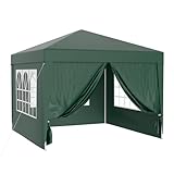 Wiltec Pavillon 3 x 3 m in Grün mit UV-Schutz 50+, Gartenpavillon mit abnehmbaren Seiten,...