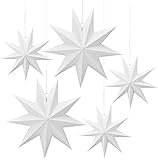 Linkbro 5 Stück Papiersterne weiß, 30 cm x 3 + 45 cm x 2, Faltsterne Weihnachten Papier...