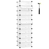 SONGMICS Schuhregal, DIY, Schuhschrank mit Tür, 10 Ebenen, aus PP-Kunststoff,...