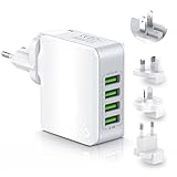Reiseadapter Weltweit mit 4 USB Universal Reisestecker Adapter Ladegerät 22W,...