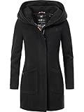 MARIKOO Damen Mantel in Wolloptik Warmer Trenchcoat mit Kapuze Maikoo Schwarz...