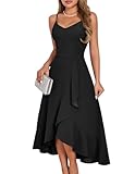 DRESSTELLS Schwarzes Kleid Damen Elegant Cocktailkleid Festlich Träger Hochtief Kleider...