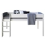Homestyle4u 1845, Kinderbett 90x200 Weiß Grau Hochbett mit Treppe Bettgestell Holz Kiefer...