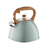 FLORINA Wasserkessel (2,5 l) I Edelstahl Teekessel FRANK I Flötenkessel mit Holzgriff I...