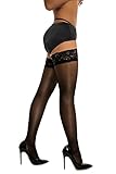 CozyWow Damen Halterlose Strümpfe 40 DEN mit Weichem Spitze Reißfest Elasthan...