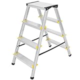 Zweiseitige Aluleiter Klappleiter Haushaltsleiter 2x4 Stehleiter Tragkraft 150kg TÜV | 4...