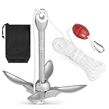 SWAWIS Anker Boot Bootsanker 1,5 kg Bootszubehör Klappanker Sup Anker mit 20M...