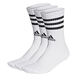 adidas Unisex 3-Stripes Cushioned Crew Socks 3 Pairs, White / Black, 40-42
