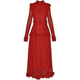 Damenkleid mit Stehkragen, lange Ärmel, Spitze, hohe Taille, Retro-Swing-Ballkleid,...