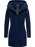 MARIKOO Damen Wollmantel Warmer Trenchcoat mit Kapuze Maikoo Navy Gr. M