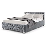 Juskys Polsterbett Nizza 140x200 cm Samt mit Stauraum, LED Beleuchtung & Lattenrost -...