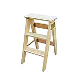 Klappbarer Tritthocker, multifunktional, Holzleiter, massive Eiche, 3-stufig, tragbar,...