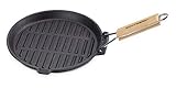 ECHTWERK EW-GE-1235 Grillpfanne aus Gusseisen mit Grillstreifen-mit Holzgriff,...