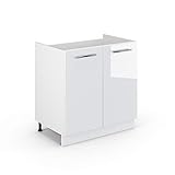 Vicco Spülenunterschrank Fame-Line, Weiß Hochglanz/Weiß, 80 cm ohne Arbeitsplatte