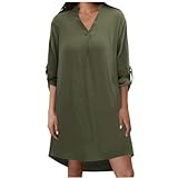 Musselin Bluse Damen 3/4 Ärmel Longbluse - Shirtkleid Große Größen Lang Leinenkleid...
