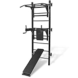vidaXL Fitness Kraftturm Multifunktional Wandmontage mit Dip-Station Klimmzugstange...