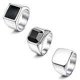 JeweBella 3 Stück Siegelring Edelstahl Ringe Herren Männer Silber Breitband...