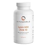 Lysin + Zink - L Lysin Kapseln hochdosiert 480 mg pro Tag (120 vegane Kapseln) -...