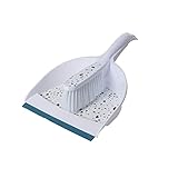 Homéa, Kehrschaufel und Besen, Kunststoff, mit Rand aus Terrazzo, Pfauenblau