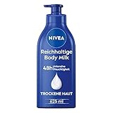 NIVEA Reichhaltige Body Milk (625 ml), für 48h Feuchtigkeitspflege, Lotion mit 5 in 1...