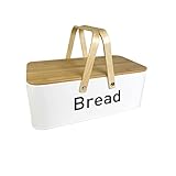 COKUERA Moderner Brotkasten mit Holzdeckel und Griff Metallbrotkasten für Theke Vintage...