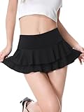 Kefiyis Damen Minirock Kurz Faltenrock Ruffle Mini Rock Solide Sexy Skirt für Cosplay...