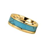 Homxi Ring Edelstahl Herren Personalisiert,8MM Rund mit Türkis Ringe Gold Herren...