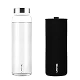 LOOFORE Glasflasche 1 liter / 1l, Wasserflasche Glas 1000ml inkl. Neoprenhülle,...
