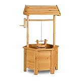 Relaxdays Dekobrunnen Garten Holz, Rolle, Eimer, HxBxT: 82 x 47 x 41 cm, Zierbrunnen,...