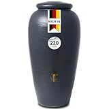 4rain Amphora Regentonne 220 Liter Graphitgrau – Regenamphore mit Auslaufhahn +...
