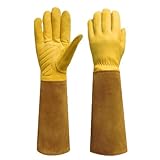 HSTWODE 1 Paar Gartenhandschuhe aus Leder für Damen und Herren,Atmungsaktive Lange...