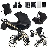 Junama Kinderwagen Diamond S 02 Schwarz und Golden - 2in1 3in1 4in1 mit Sonnenschirm (3 in...