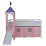 Homestyle4u 1551, Kinder Hochbett Mit Rutsche, Leiter, Turm, Vorhang Rosa Rose,...