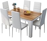Mondeer Esstisch mit 6 Stühlen Set, Essgruppe mit Hochlehner Kunstleder Stuhl für Küche...