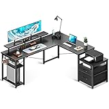 ODK Eckschreibtisch 168×160cm, Schreibtisch Schwarz, Bürotisch mit Regal und...