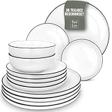 Geschirrset 12 Personen Scandi Style - Premium Porzellan weiß 36 Teile -...