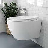 Wand WC Keramik Hänge WC Set Toilettemit abnehmbaren Deckel sitz mit Absenkautomatik...