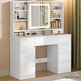 VASAGLE Kailyn Kollektion - Schminktisch mit Spiegel und LED-Leuchten, Steckdosenleiste, 9...